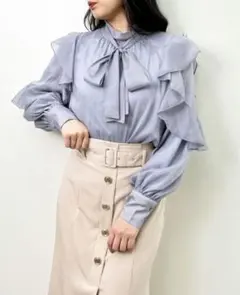 INGNI薄紫 フリル リボン ブラウス 長袖