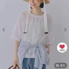 2025 studio CLIP ラミー混リブ付きシアーTブラウス オフホワイト