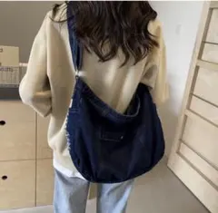 デニムトートバッグ ショルダーバッグ斜めがけ 2way 大容量 通勤 通学 濃色