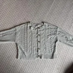 綿✖️アクリルINGNI ケーブルニットカーディガン グリーングレー フリーサイズ