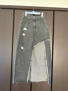 GRL アシンメトリーカットデニムスカート 黒