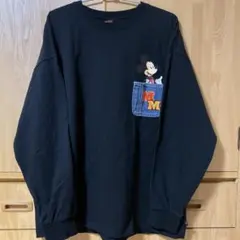 Disney ディズニー デニムポケット ロンT 長袖カットソー　ブラック
