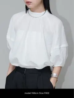 【aunt mary’s】アントマリーズ　パフスリーブ　ギャザーブラウス　ブルー