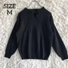 花柄刺繍 セーター ニット リボンネック ブラック きれいめ レトロ ガーリー