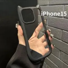 iPhone15ケース ネコ耳 猫耳 クリア 可愛い ねこ ケース カバー 黒