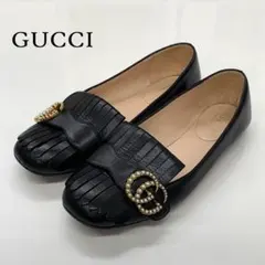 グッチ ダブルG レザー パール フラットパンプス ブラックのサムネイル