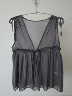 tip topグレー シースルー Vネック トップス