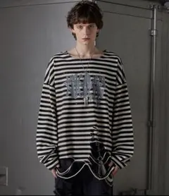 GRANCY 総柄ラインストーングラフィックロンT ブラック ボーダー Lサイズ