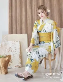 ♥未使用♥ シュガーナイン sweet コラボ 蒼華に咲く花浴衣 牡丹 くすみ色 ꕤ 𝑠𝑢𝑔𝑎𝑟 2025 新作浴衣 ꕤ 〖 蒼華に咲く牡丹浴衣