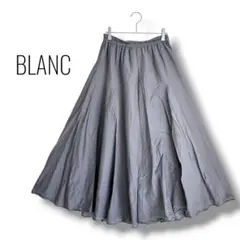 【ブラン】フレアスカート　ウエストゴム　ミモレ丈　シルク混　ツヤ　洗える　M