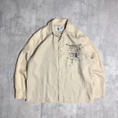 【90s vintage】リネン100% リネンシャツ　アート刺繍　古着