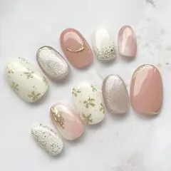 【現品】即購入OK！ネイルチップ マグネット フラワー くすみピンク 上品