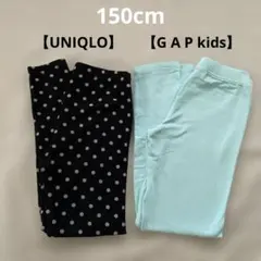 【GAP+UNIQLO】キッズ レギンス 水玉模様とグリーン無地セット　150
