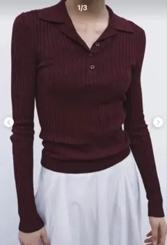 ZARAリブニットポロネックジャンパー バーガンディポロネックトップスSセーター