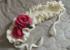 【即購入可能】大きな薔薇のヘッドドレス ホワイト 編み物 レース