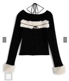 GRL ファーホルターネックリボンニットトップス （ru1387） ブラック