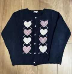 ネイビー ハート柄 ニットカーディガン　130