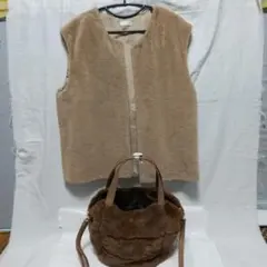美品♥フェイクファー ベスト&ファートートバック(ベージュ系)２点セット