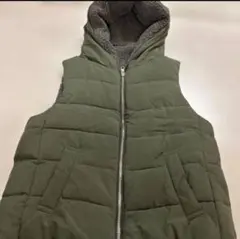フード付きリバーシブル中綿ベスト オリーブグリーンLアメリカンホリック