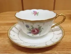 古マイセン】カップ＆ソーサー／クローバー型「散らし小花／ピンク