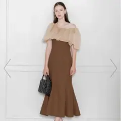 LEJA-2WAYオフショルダーパフスリーブワッフル生地マーメイドワンピースS