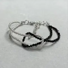 ビーズ　ブレスレット　ハンドメイド　黒×シルバー　193
