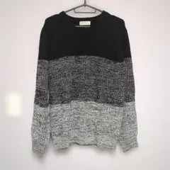 メンズ　配色ニットセーター　 ブラック/グレー　М