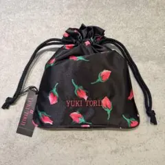 【新品タグ付】ユキトリイ YUKI TORII 巾着ポーチ 薔薇 ローズ 黒のサムネイル