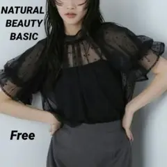 NATURAL BEAUTY BASIC　バックリボンチュールドットブラウス