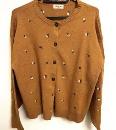サマンサモスモス　花柄　刺繍　ニット　カーディガン　sm2 ボタン　オレンジ