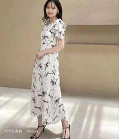 snidelリボン柄 フリル袖 ロングワンピース