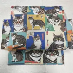 猫とベージュ☆三部式オリジナル付け帯(^^)リバーシブル付け帯 猫柄 ダマスク柄のサムネイル