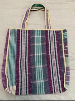 ラリーキルト　カンタ　インド　刺子　トートバッグ　ストライプ