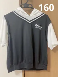 フード付き 半袖Tシャツ ブラック