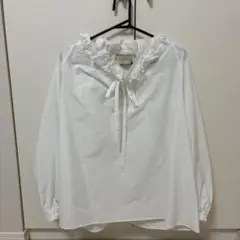 UNITED ARROWS フリルネック 長袖ブラウス ホワイト