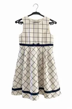 アイボリー・ネイビー チェック ノースリーブ ワンピース 130㎝