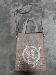 ベージュ メッシュショルダーバッグ ロゴ入り