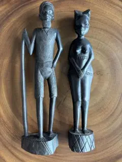 【希少アンティーク】アフリカンアートタンザニア木製彫刻 男性と女性像