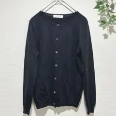 【any SiS】黒 カーディガン 花ボタン 50%ウール サイズ2 前開き