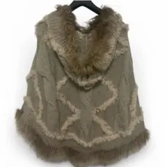 最終値下げ！Bou Jeloud フード付きニットケープ ベージュラビットファー