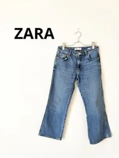 ZARA デニム フレアパンツ ブーツカット ハイウエスト 美脚 ブルー 38