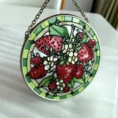 ステンドグラス風 サンキャッチャー イチゴ 白い花