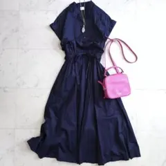 美品.定価2.7万☆カデュネ 洗える バックリボン フレアワンピース A 
