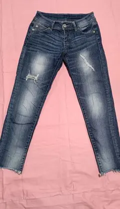 ダメージ加工ダークブルースキニージーンズ W26 L30