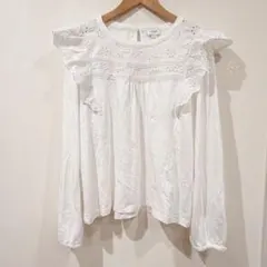 J.CREW レース　フリルシャツ Lサイズ ホワイト　白　長袖　ブラウス