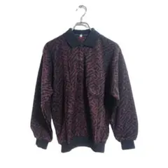 新品 ニット ポロシャツ L 長袖 ブラウン 黒 総柄 セーター カジュアル