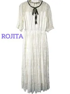 美品ROJITA　アイボリー　レース　半袖ロングワンピース