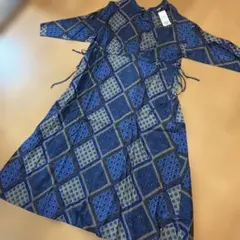 FREEサイズ レーヨン 長袖ワンピース 青系