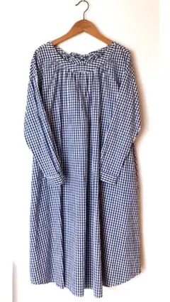 カリネ　CALINER　チェック　ワンピース　ロング　ゆったりめ　長袖　コットン