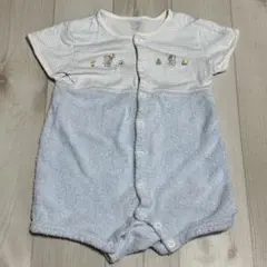 ファミリア ロンパース 70 80 水色 クマ 刺繍 タオル地 半袖